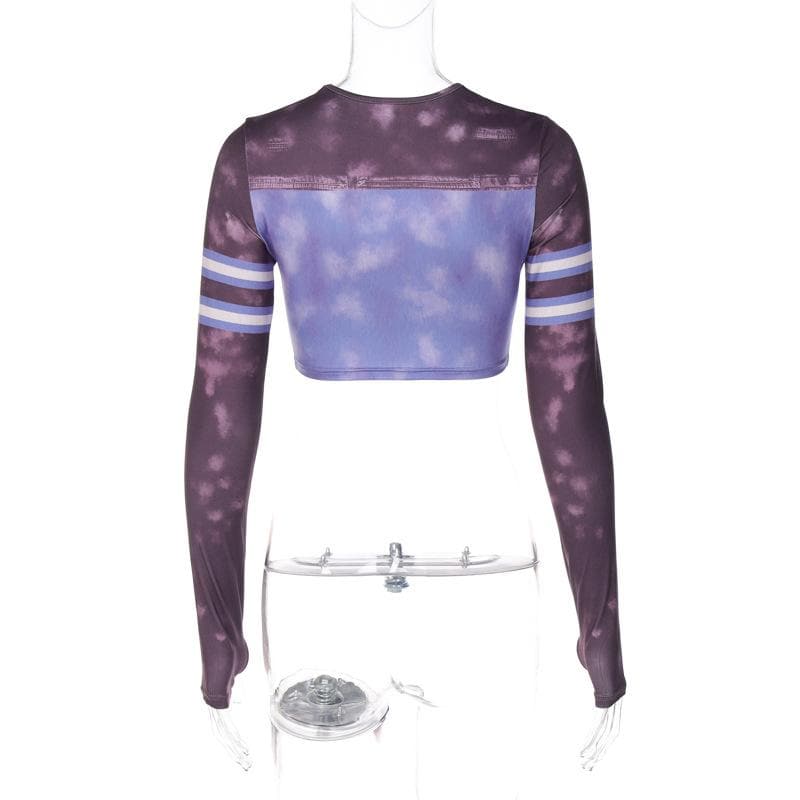 Tie dye gloves long sleeve contrast crewneck crop top