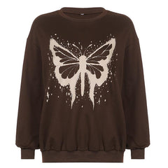 Long sleeve crewneck butterfly pattern top