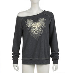 Off shoulder long sleeve flower print top