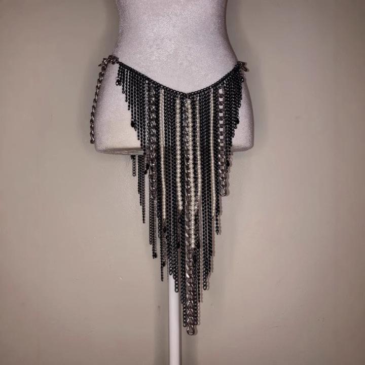Halter layered beaded metal chain waist chain set
