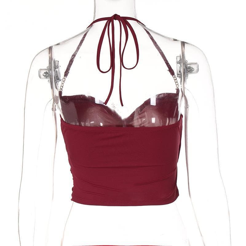 V neck cross front solid crop top