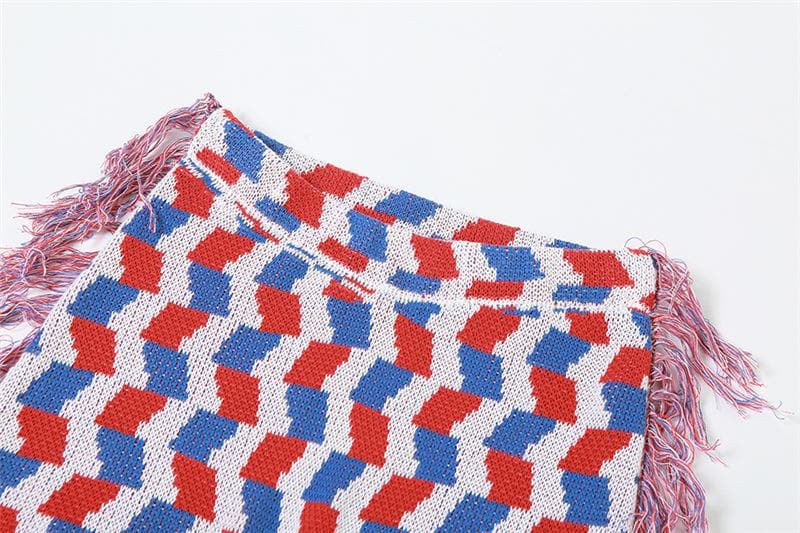 Tassels plaid contrast knitted pant