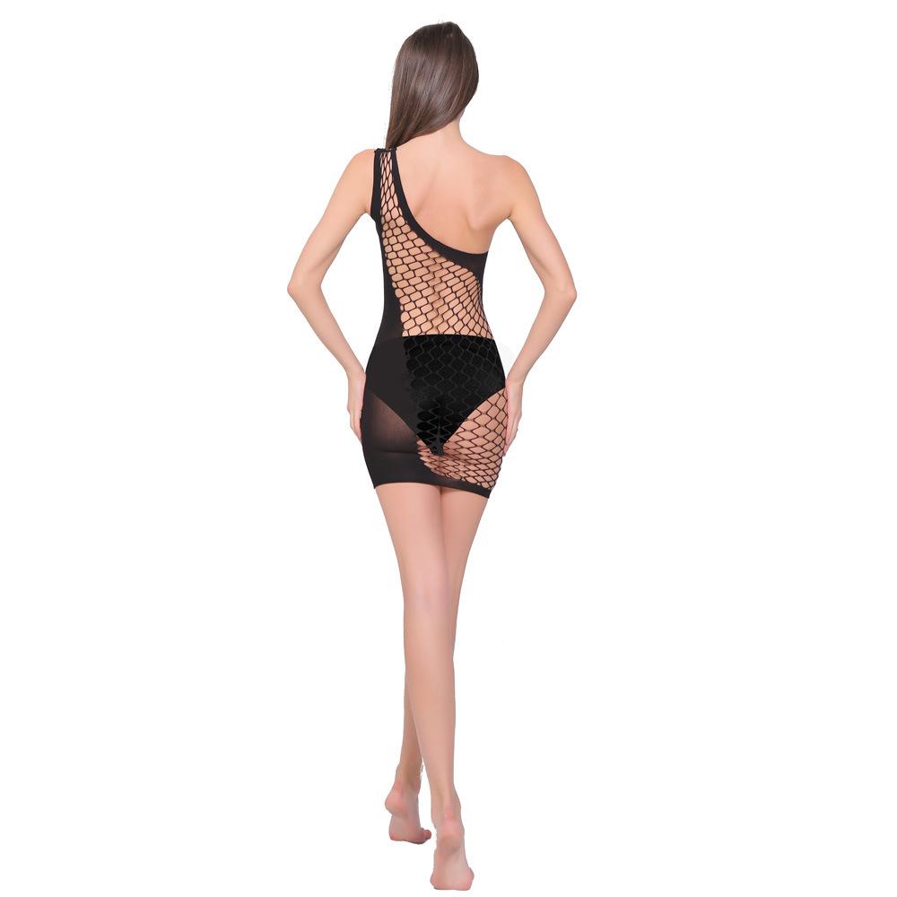 Mesh one shoulder fishnet irregular mini dress