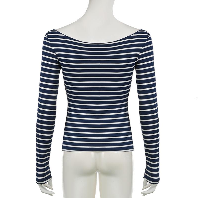 Long sleeve off shoulder striped top