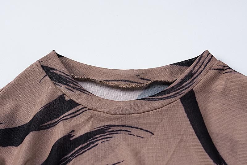 Sheer mesh see through long sleeve contrast print maxi dress  | samba dress
