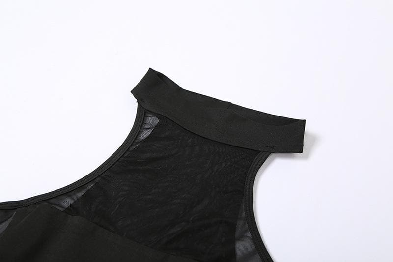 Sleeveless mesh see through gloves button gloves bodysuit
