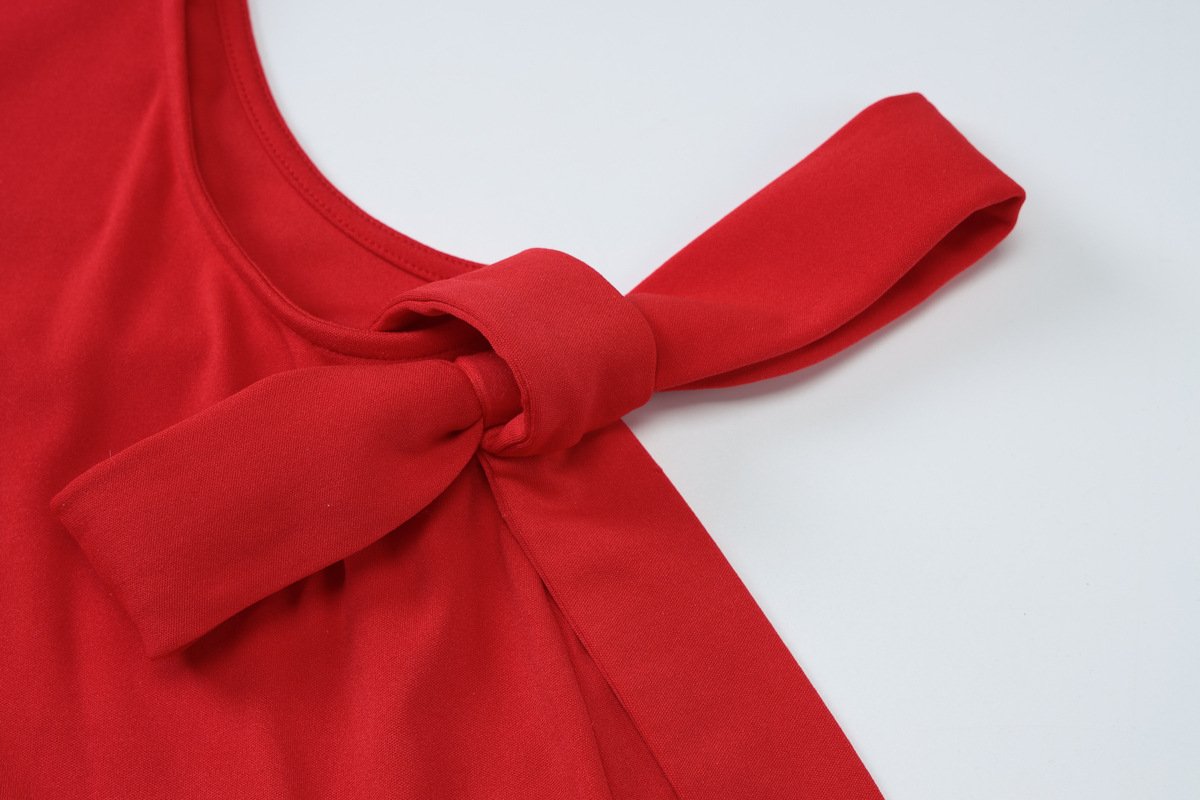 Crewneck sleeveless bowknot hollow out slit maxi dress