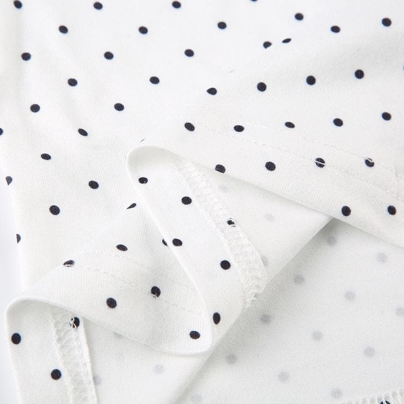 V neck lace hem polka dot button cami top