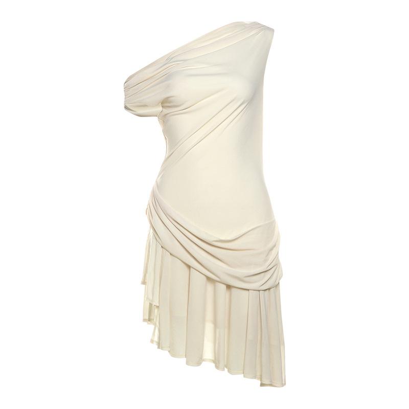 One shoulder ruched solid slit mini dress