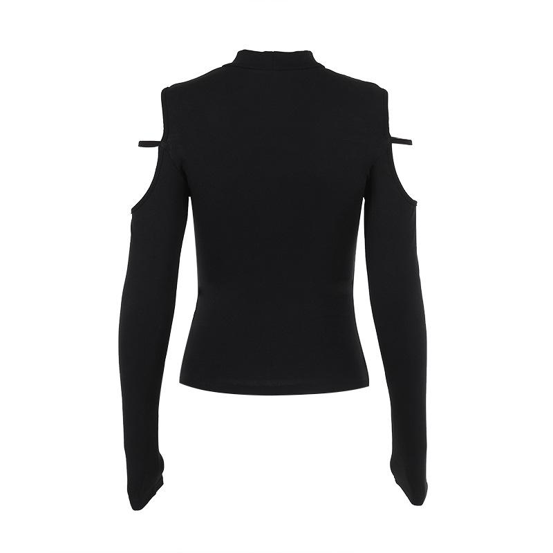 High neck long sleeve hollow out cross metal top