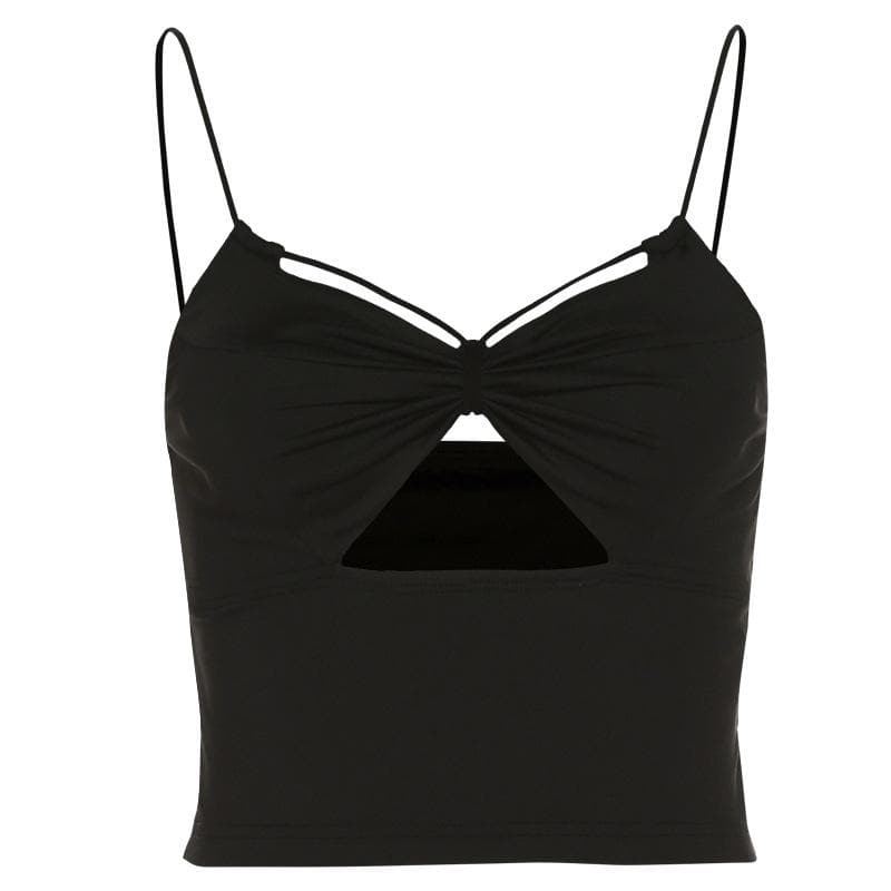 Ruched hollow out solid bowknot backless cami cut out top