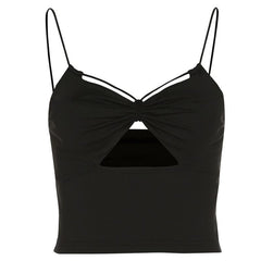 Ruched hollow out solid bowknot backless cami cut out top