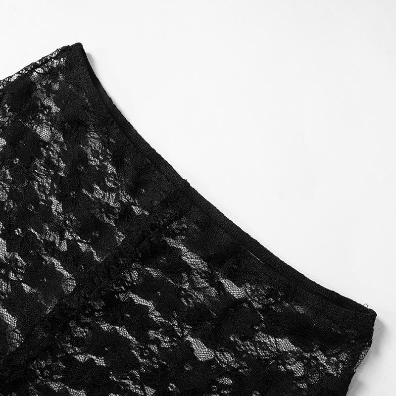 Lace see through solid stitch medium rise pant