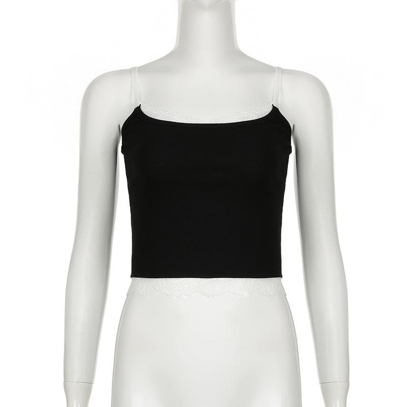 V neck lace hem backless contrast cami top
