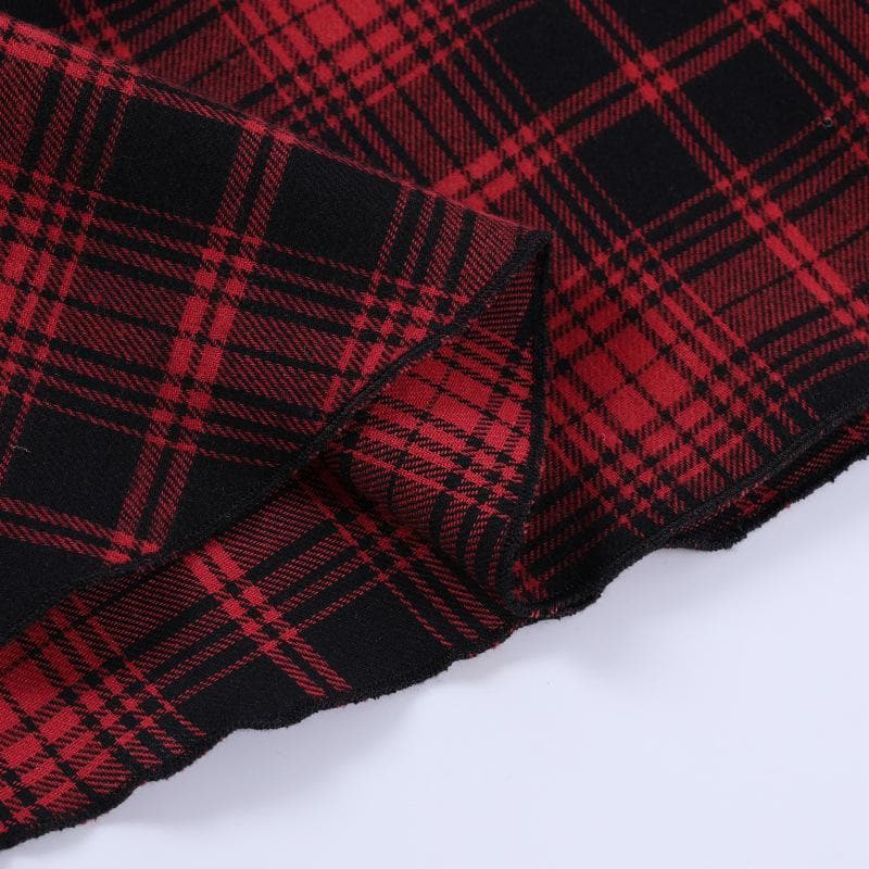 Zip-up halter contrast irregular plaid backless mini dress  | red tango dress