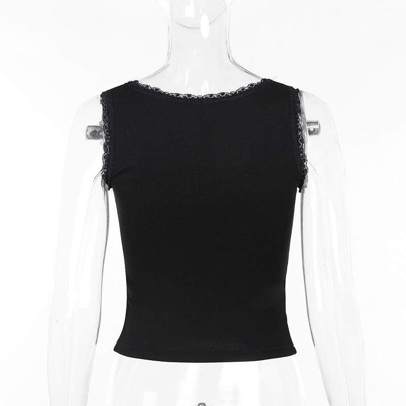 U neck lace hem abstract tank top