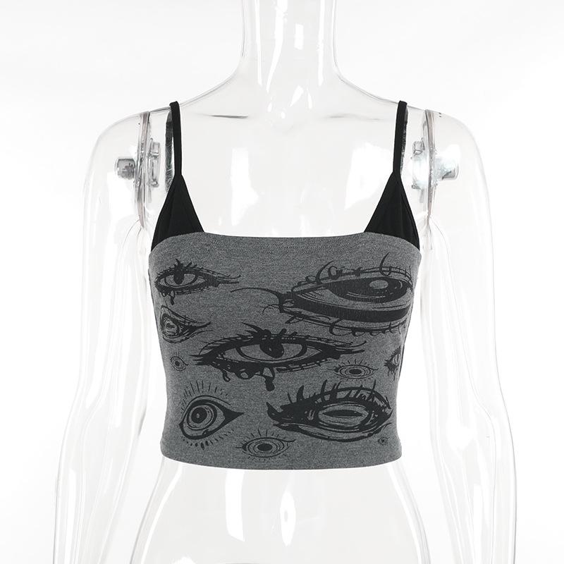 Eye print patchwork cami crop top