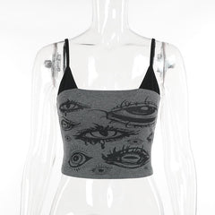 Eye print patchwork cami crop top