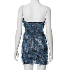 Sheer mesh textured stitch tube mini dress  | samba dress