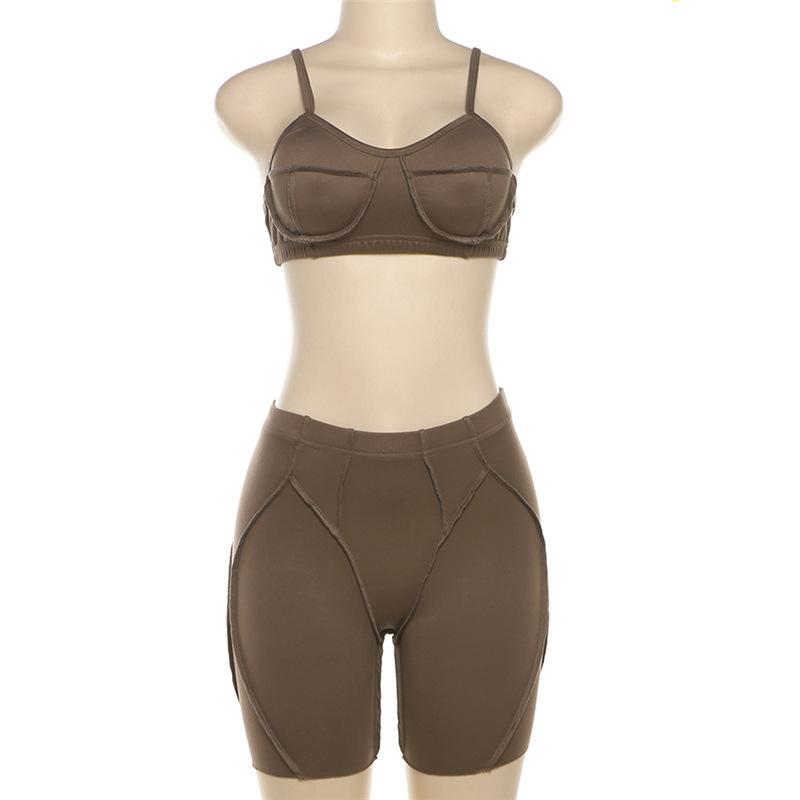 Stitch v neck solid backless high rise cami pant set