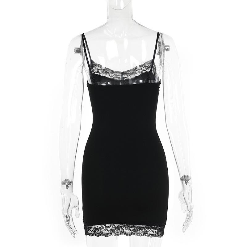 Skull print lace hem cami mini dress