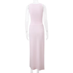 Cowl neck ruched solid tank maxi dress