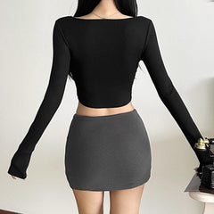 Long sleeve lace bustier crop top