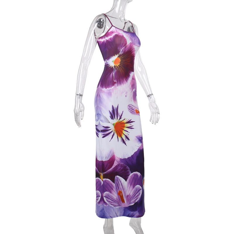 U neck flower print cami maxi dress