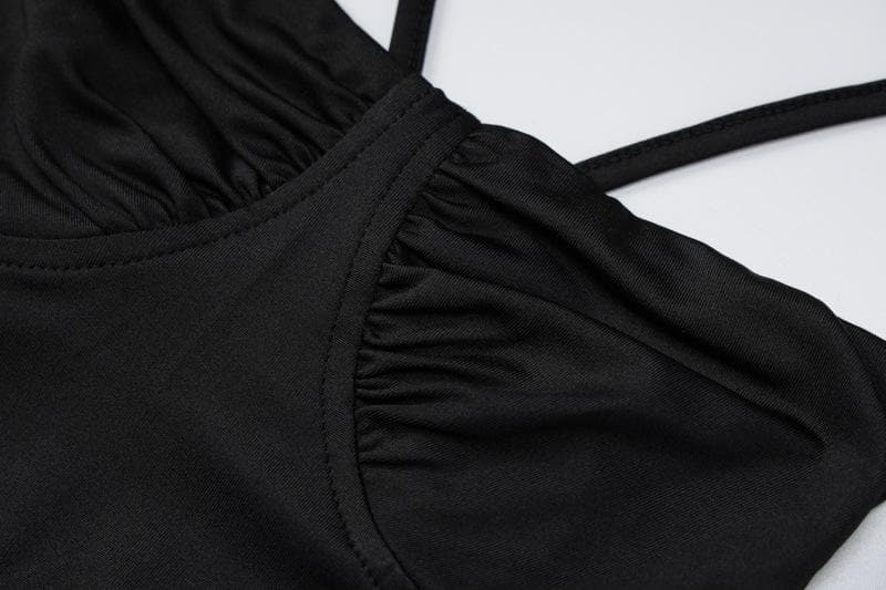 Cross back solid low cut backless cami midi dress  | black rave dress  | black rave dress