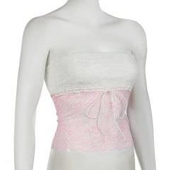 Lace knotted backless tube top