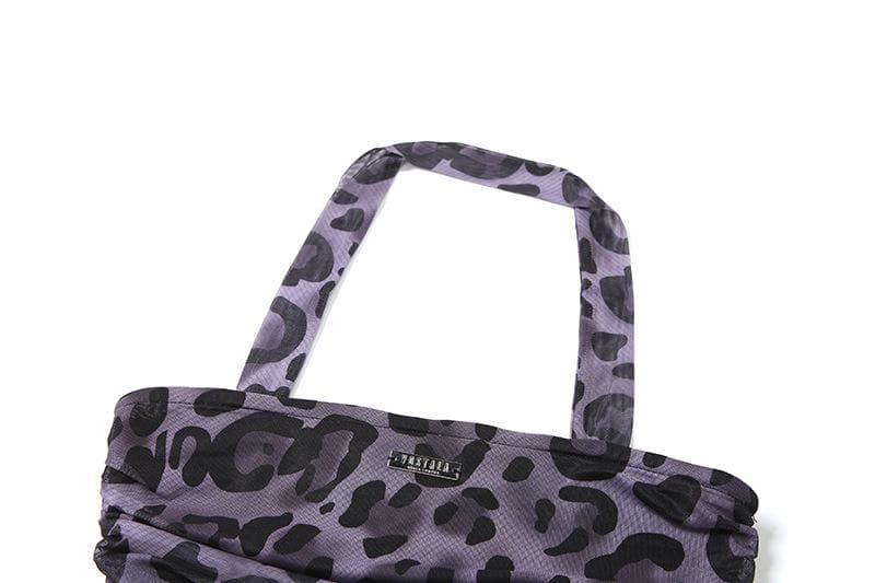 Halter metal tag leopard print sheer mesh top