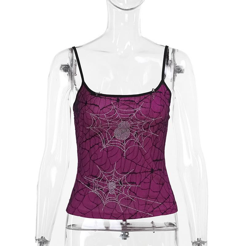 Cobweb pattern beaded backless cami top