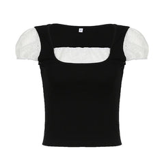 Puff sleeve square neck patchwork top