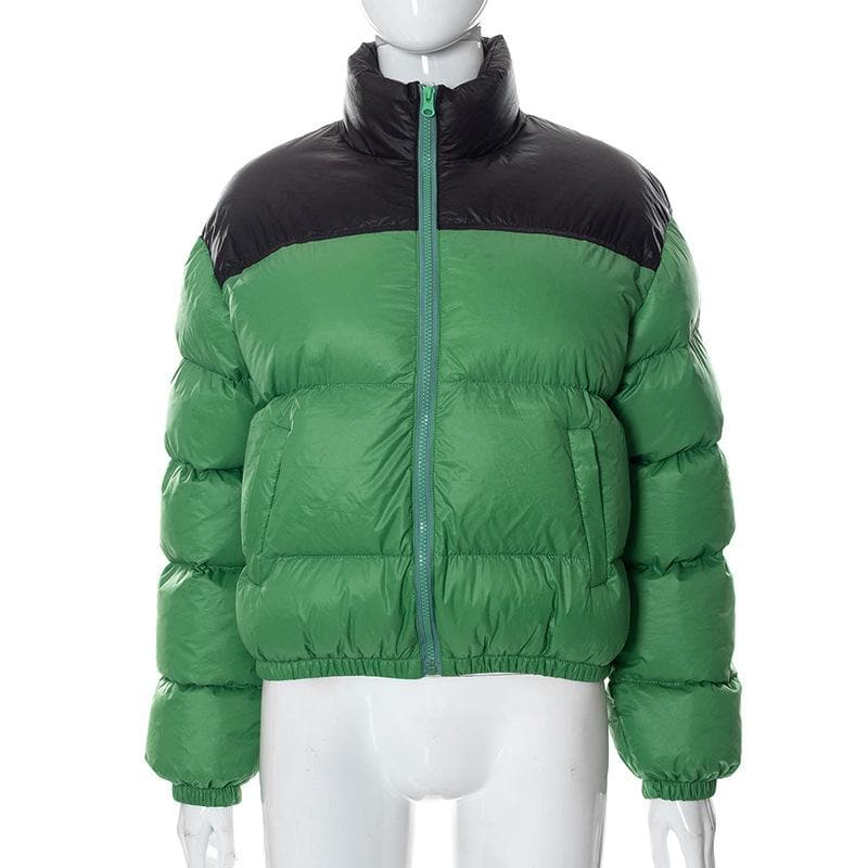 Contrast long sleeve high neck zip-up pocket coat