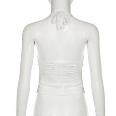 Halter u neck lace hem ruffle top