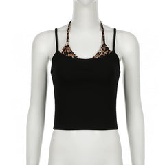 Halter leopard print backless cami top
