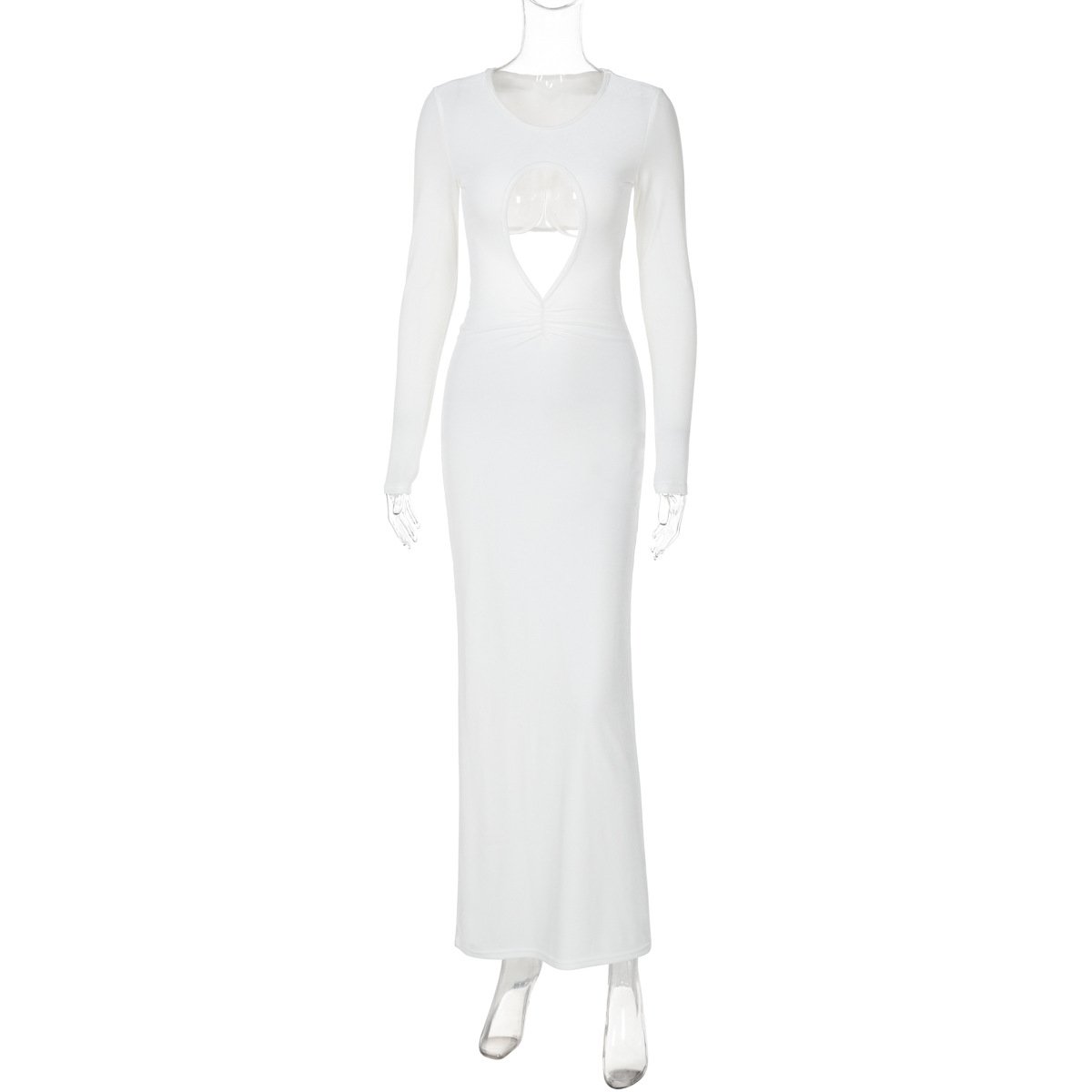 Long sleeve hollow out ruched maxi dress