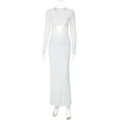 Long sleeve hollow out ruched maxi dress