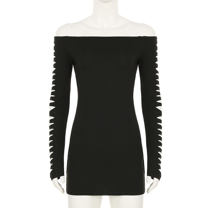 Off shoulder long sleeve hollow out mini dress