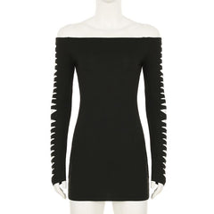 Off shoulder long sleeve hollow out mini dress