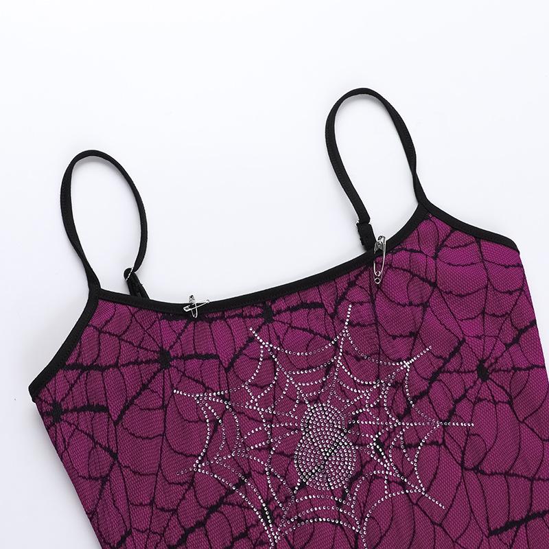 Cobweb pattern beaded backless cami top