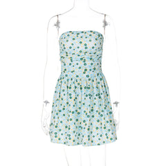 Flower print ruched tube mini dress