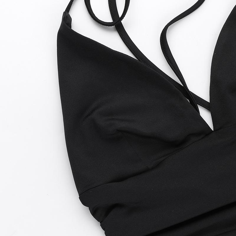 Halter v neck ruffle backless crop top