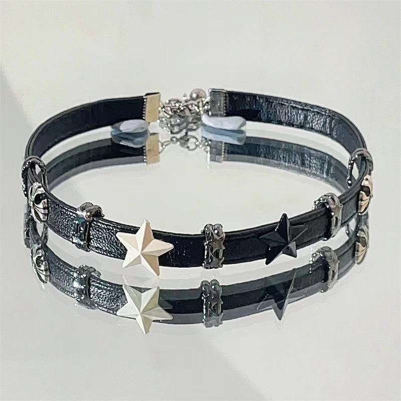 PU leather star decor adjustable choker necklace