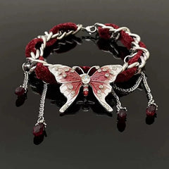 Red butterfly pendant fluffy choker necklace