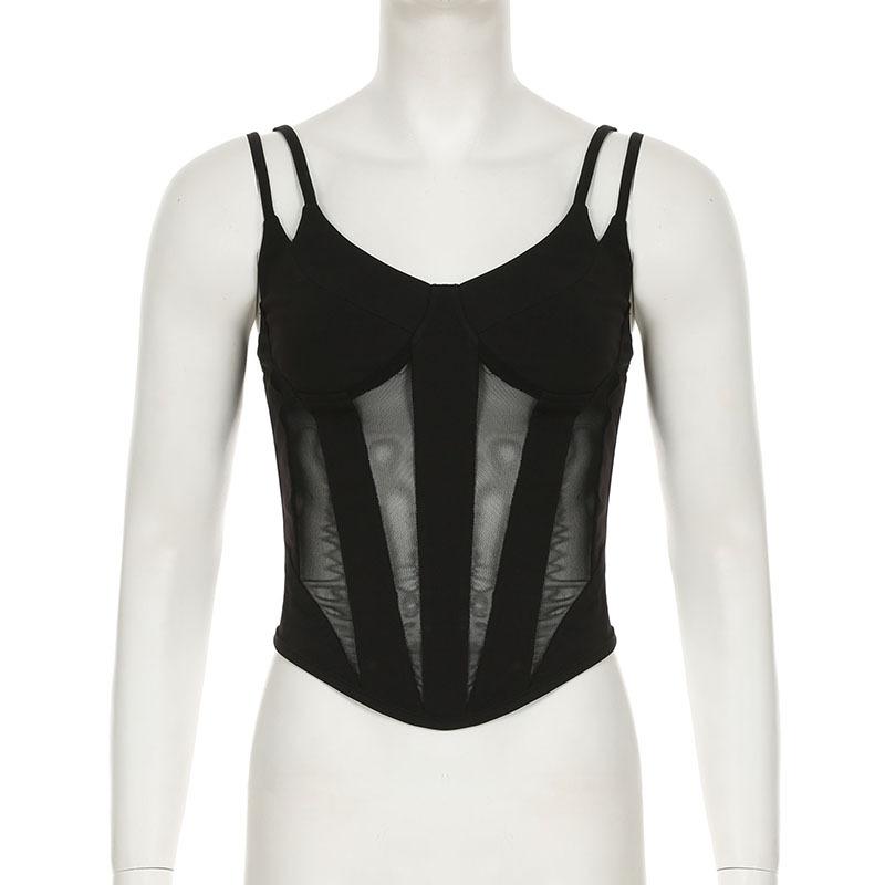 V neck mesh patchwork cami top