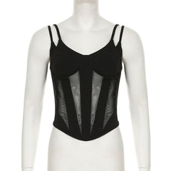 V neck mesh patchwork cami top