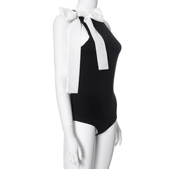Bowknot crewneck contrast tank bodysuit