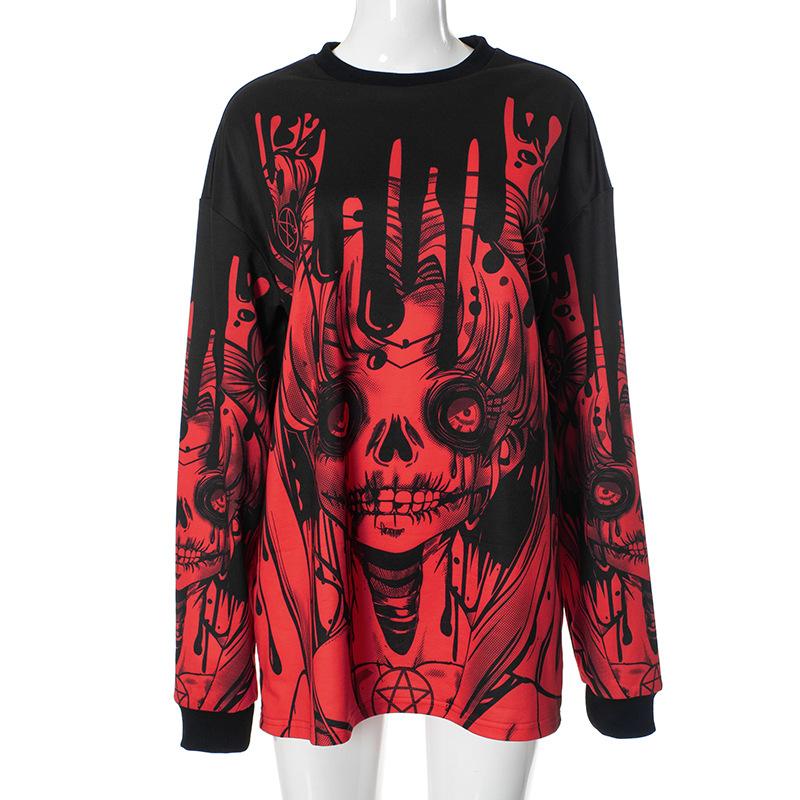 Long sleeve crewneck abstract contrast top
