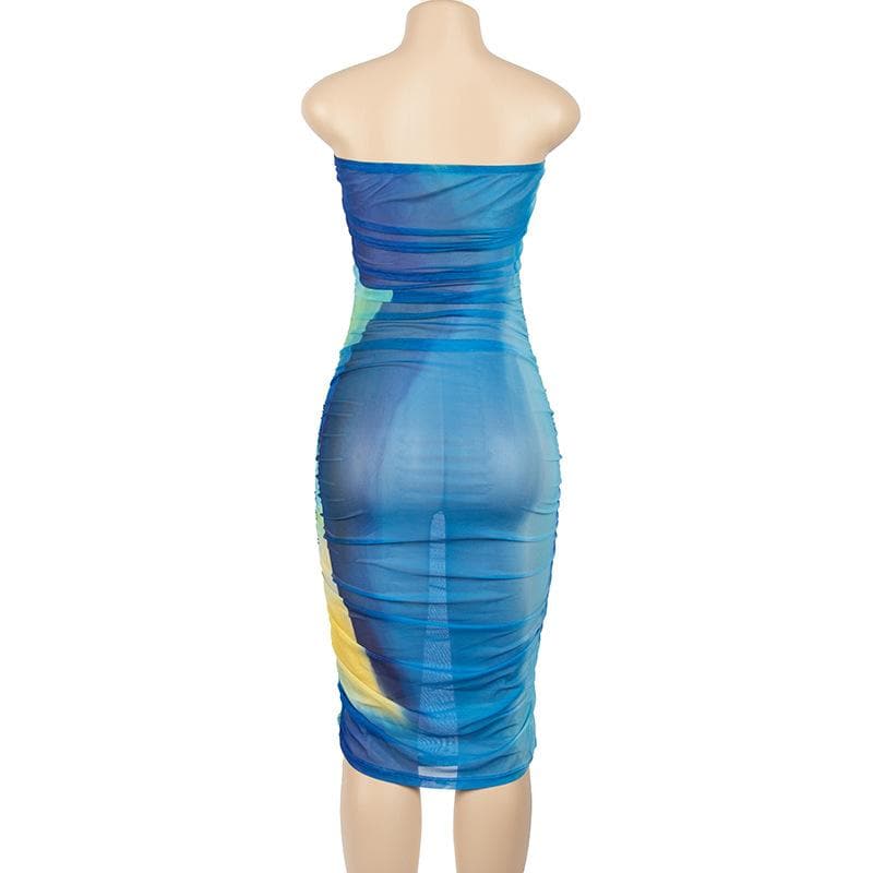 Sheer mesh see through backless contrast tube midi dress  | samba dress